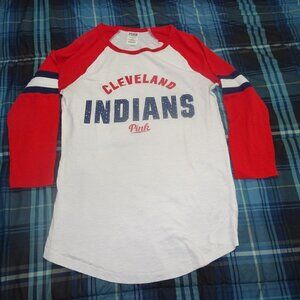 MLB Cleveland Indians Pink Red/White Shirt w/Rhinestones Size Small